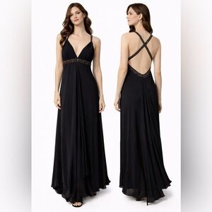 Temperley of London Dress Black 4 Small Deep V Back Pure Silk Maxi Formal Long